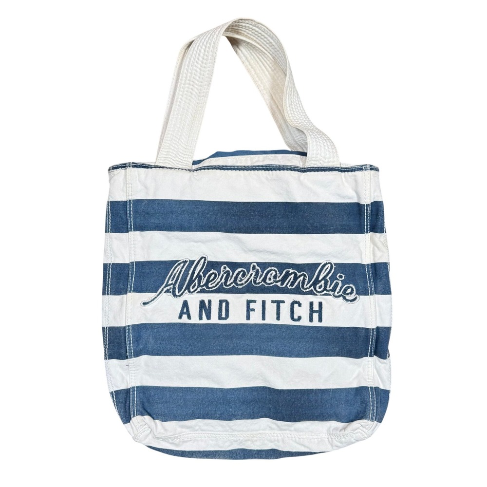Y2K Abercrombie & Fitch Striped Small Canvas Tote Bag Embroidered Logo